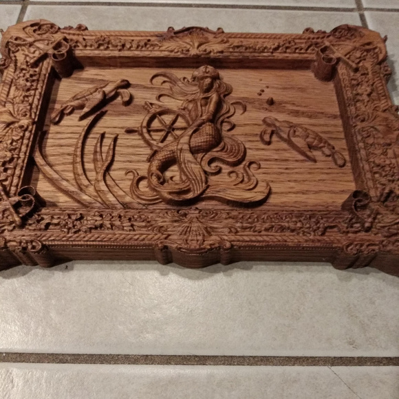 Mermaid w/ Sea turtles wood carving in OAK 12 x 8